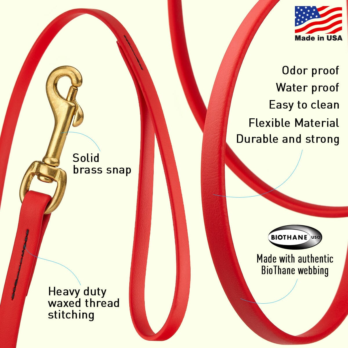 Viper Biothane Long Line 10 ft Lead with Brass Hardware Dog Leashes Dogline