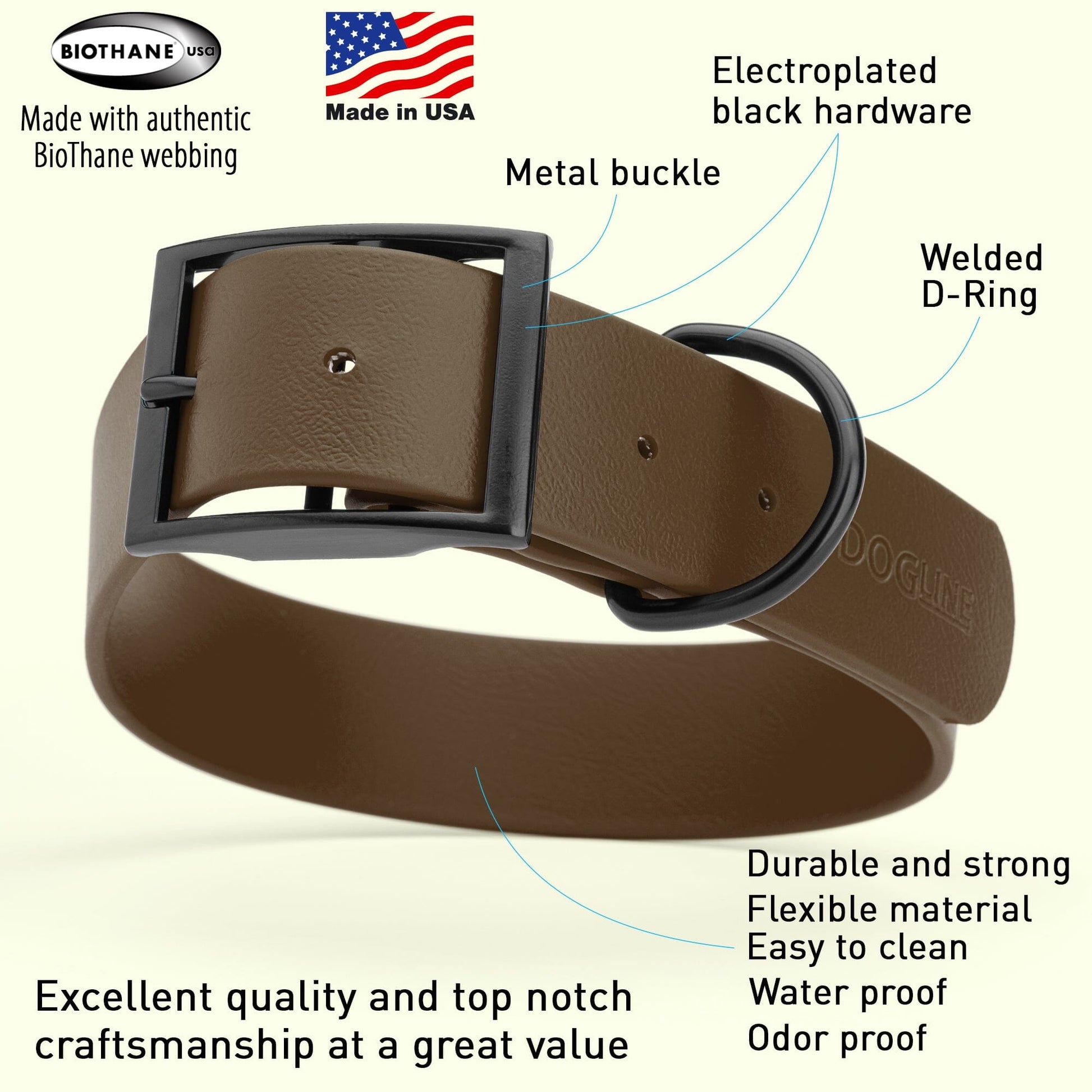 Biothane Waterproof Dog Collar - 1.5in Wide - X-Large (20 to 24 inches) Dog Collar Dogline