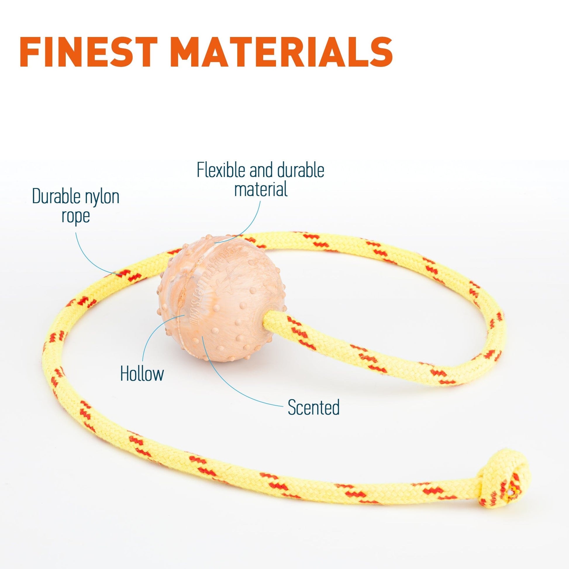 FDT Rubber Dog Ball on Rope, Small - Diameter 2" (5 cm) Dog Toys Dogline