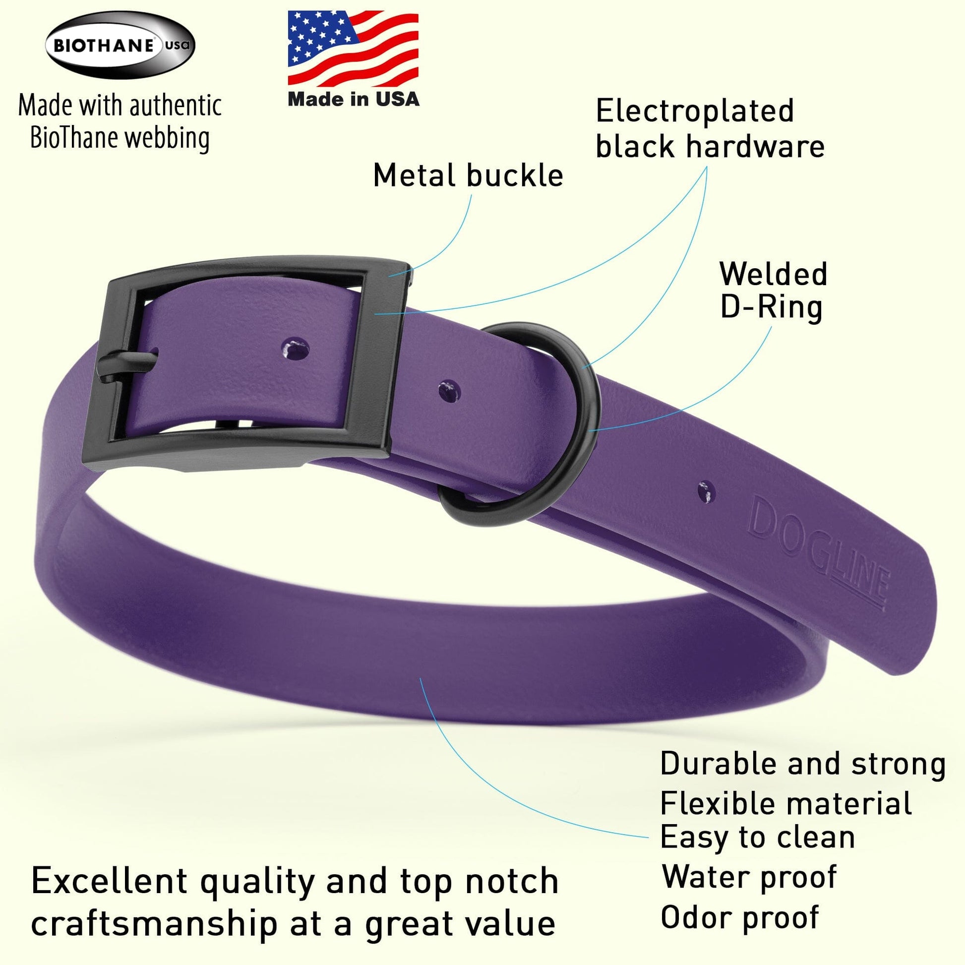 Biothane Waterproof Dog Collar - X-Large (22 to 25 inches) Dog Collar Dogline