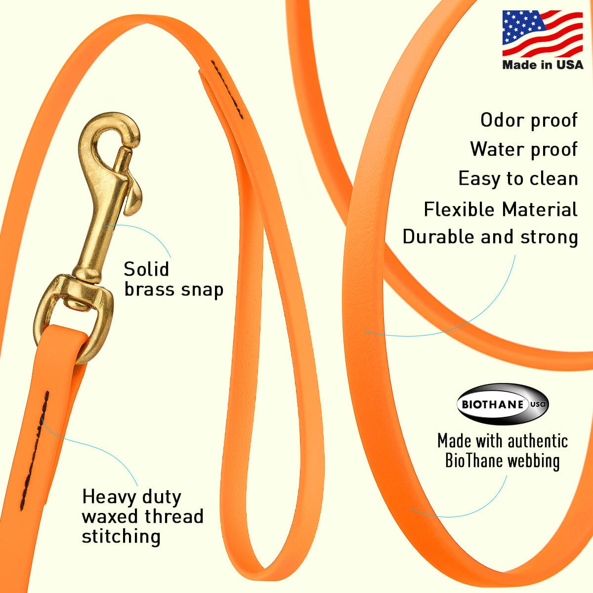 Viper Biothane Long Line 20 ft Lead with Brass Hardware Dog Leashes Dogline