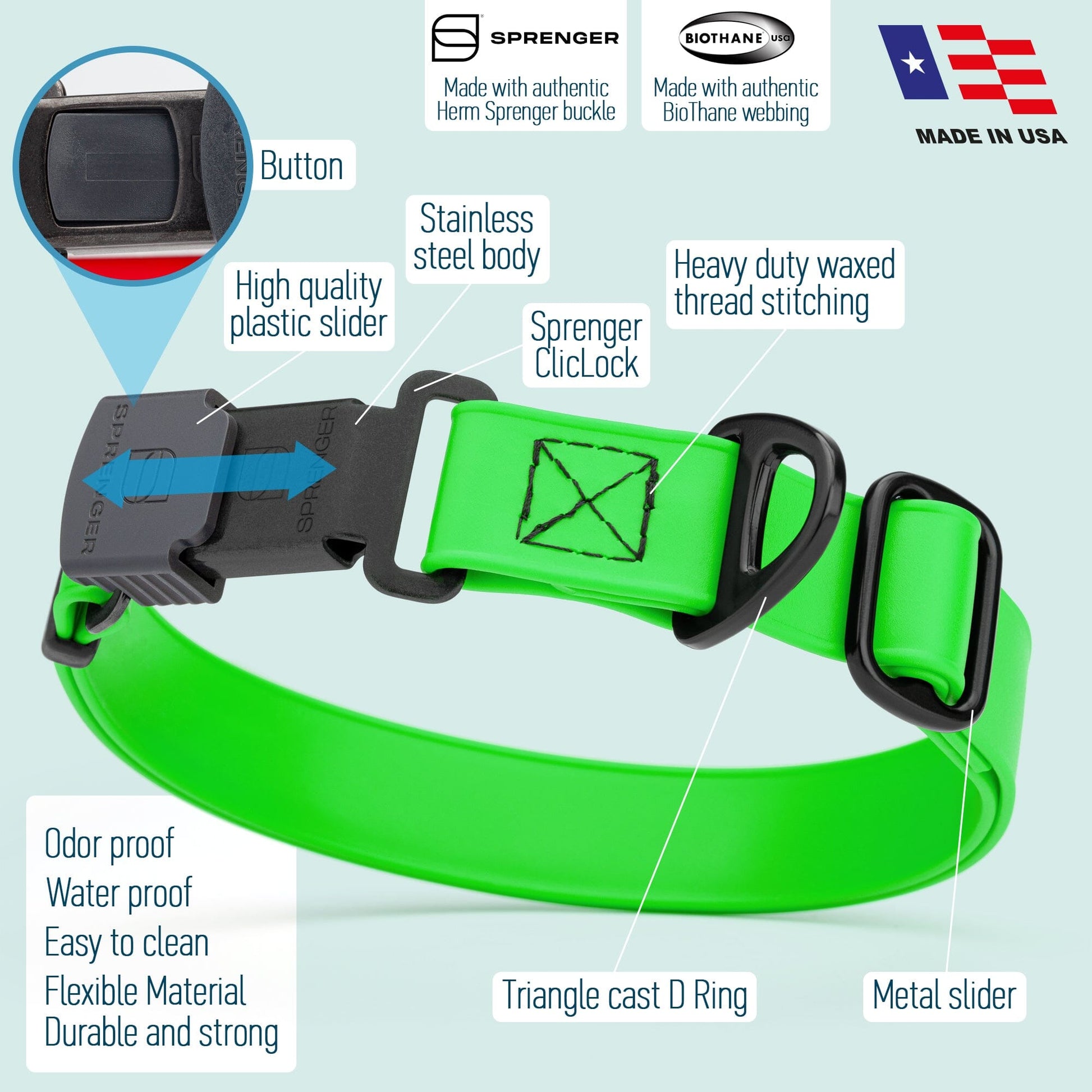 Dogline Biothane Waterproof Dog Collar with Herm Sprenger Stainless Steel Quick Release Buckle Dog Collar Dogline