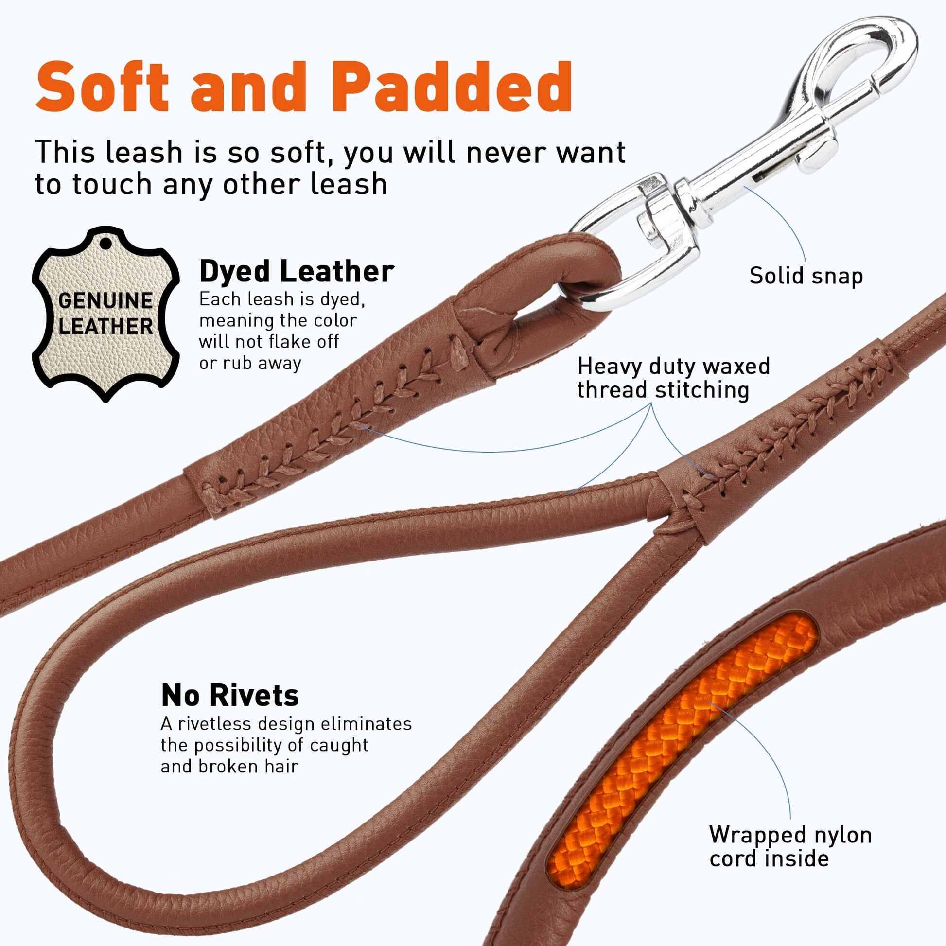 Soft Leather Round Traffic Lead Dog Leashes Dogline