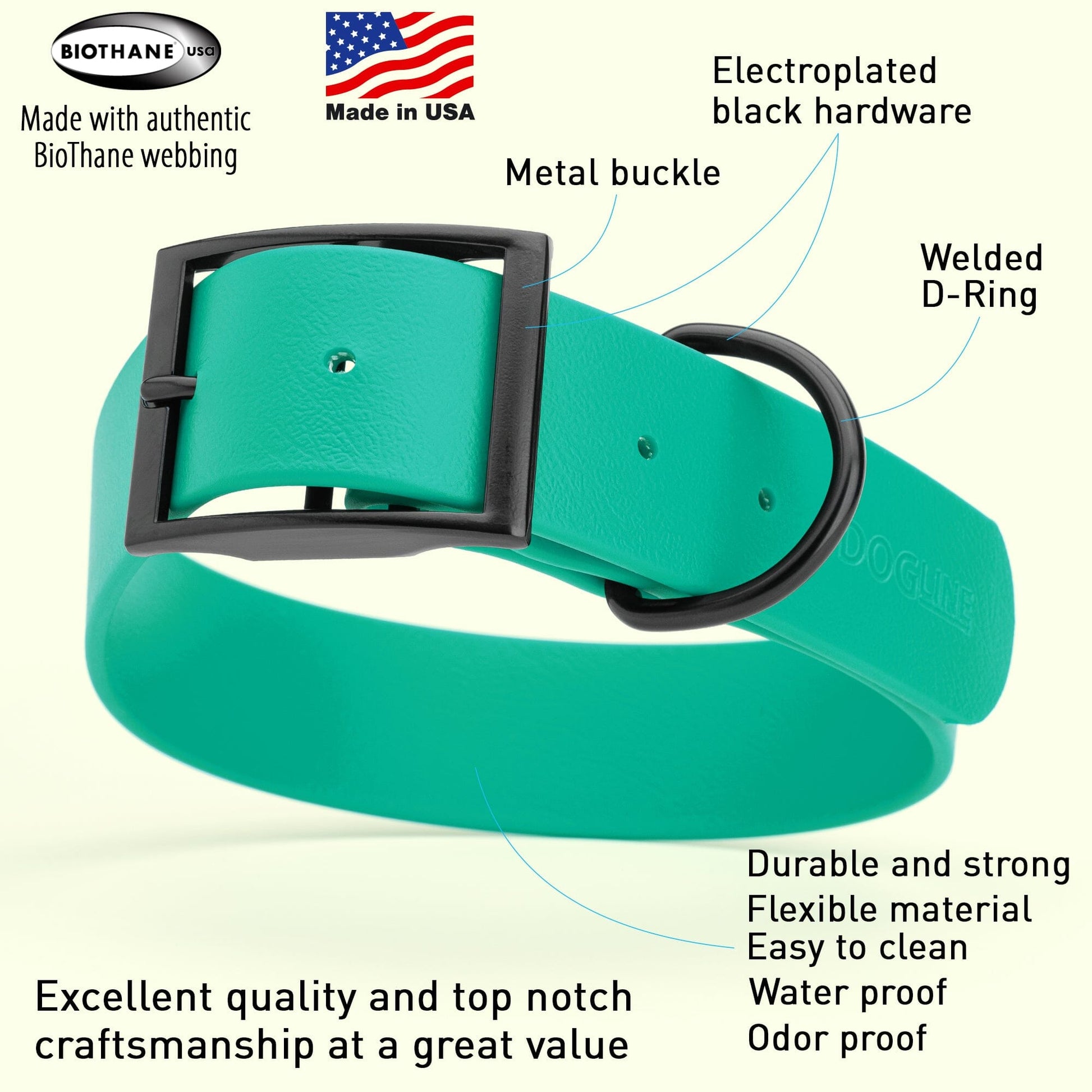 Biothane Waterproof Dog Collar - 1.5in Wide - XX-Large (24 to 28 inches) Dog Collar Dogline