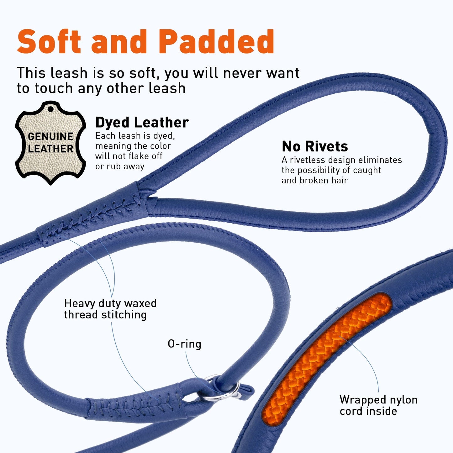 Soft Leather Round Slip Lead for Dogs Dog Leashes Dogline