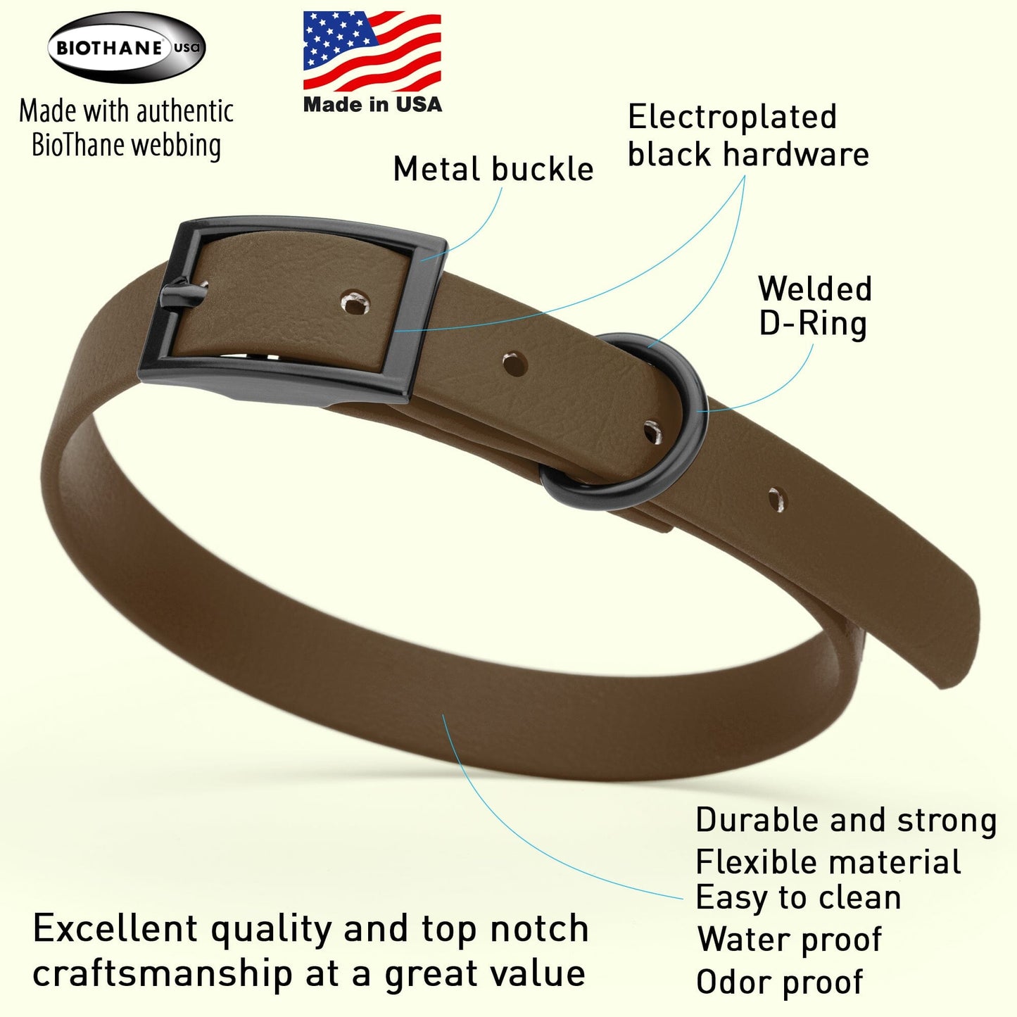 Biothane Waterproof Dog Collar - Small (12 to 15 inches) Dog Collar Dogline