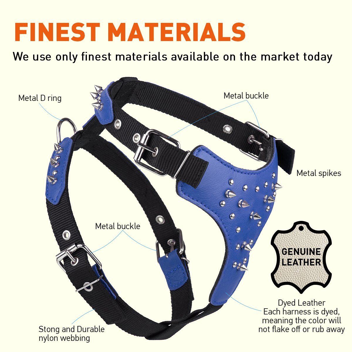 Leather + Nylon Spiked Dog Harness Dog Harnesses Dogline