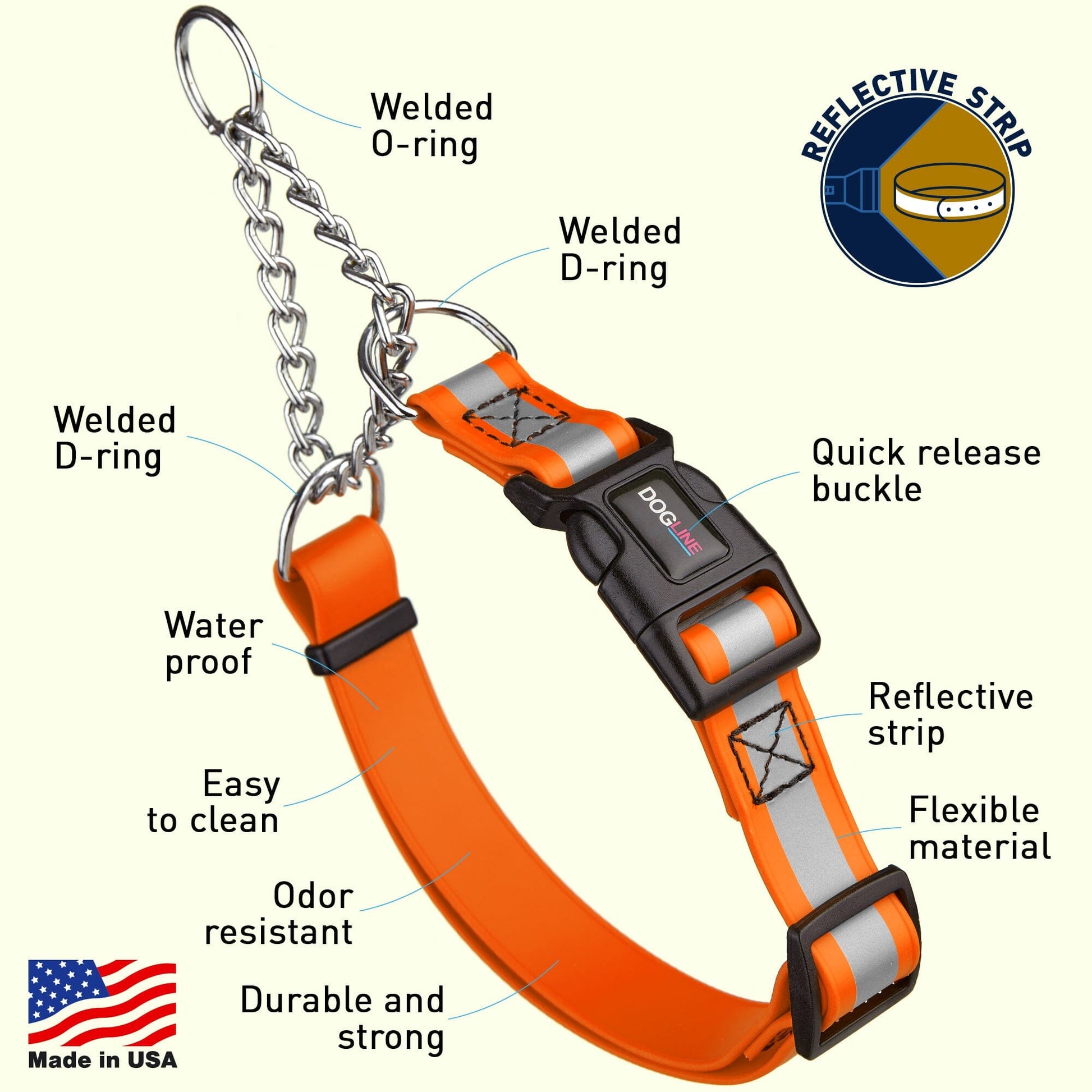 Reflective Biothane Martingale Collar with Quick Release Buckle Dog Collar Dogline