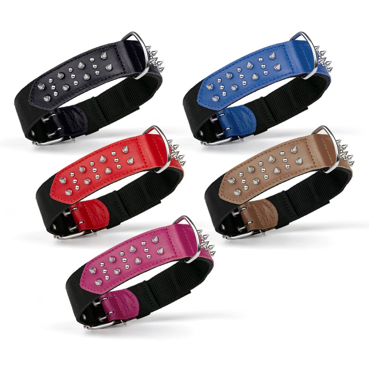Leather + Nylon Spiked Dog Collar Dog Collar Dogline
