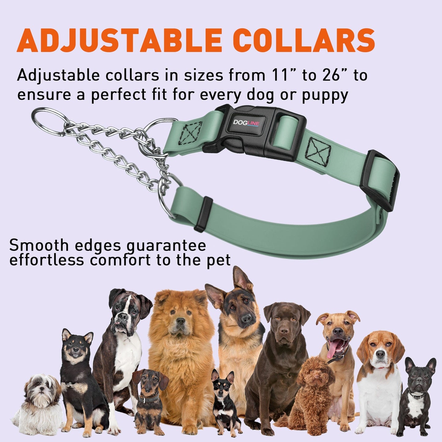 Biothane Adjustable Martingale Collar with Quick Release Buckle Dog Collars Dogline