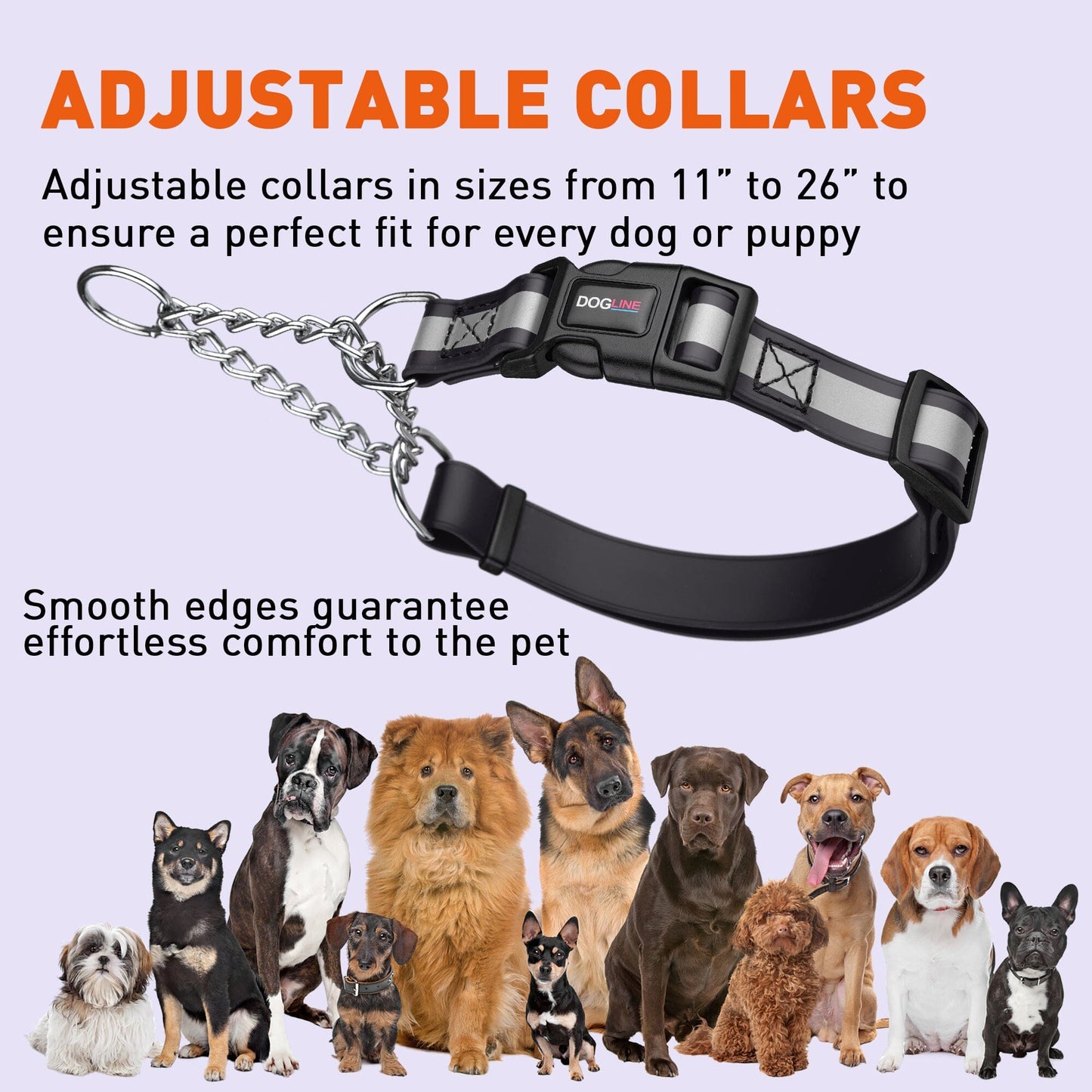 Reflective Biothane Martingale Collar with Quick Release Buckle Dog Collar Dogline