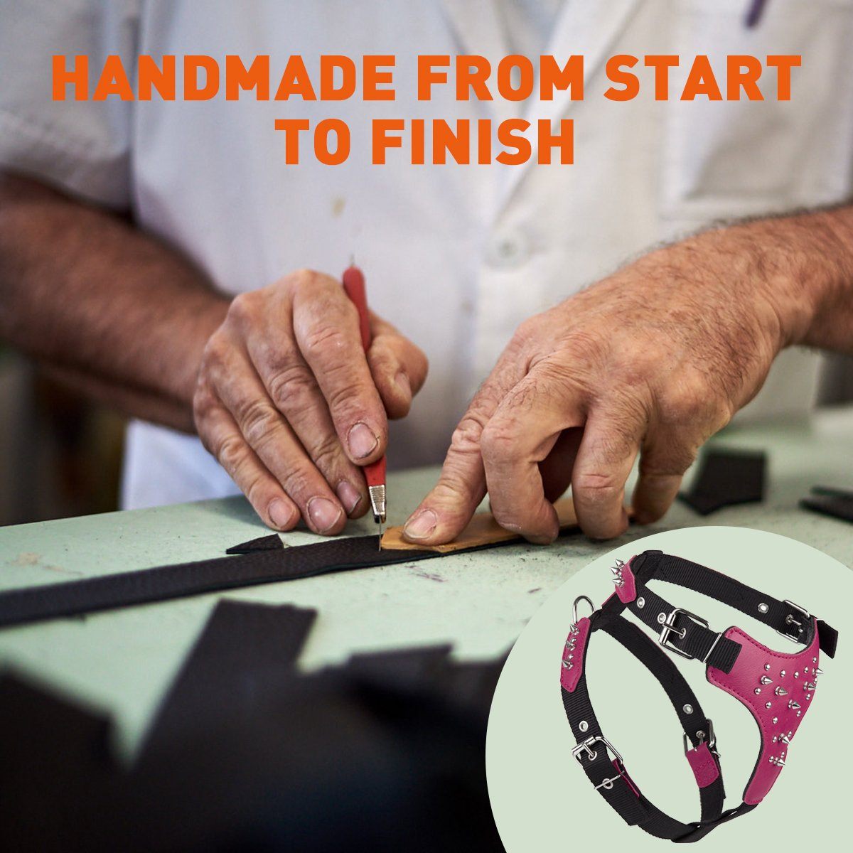 Leather + Nylon Spiked Dog Harness Dog Harnesses Dogline