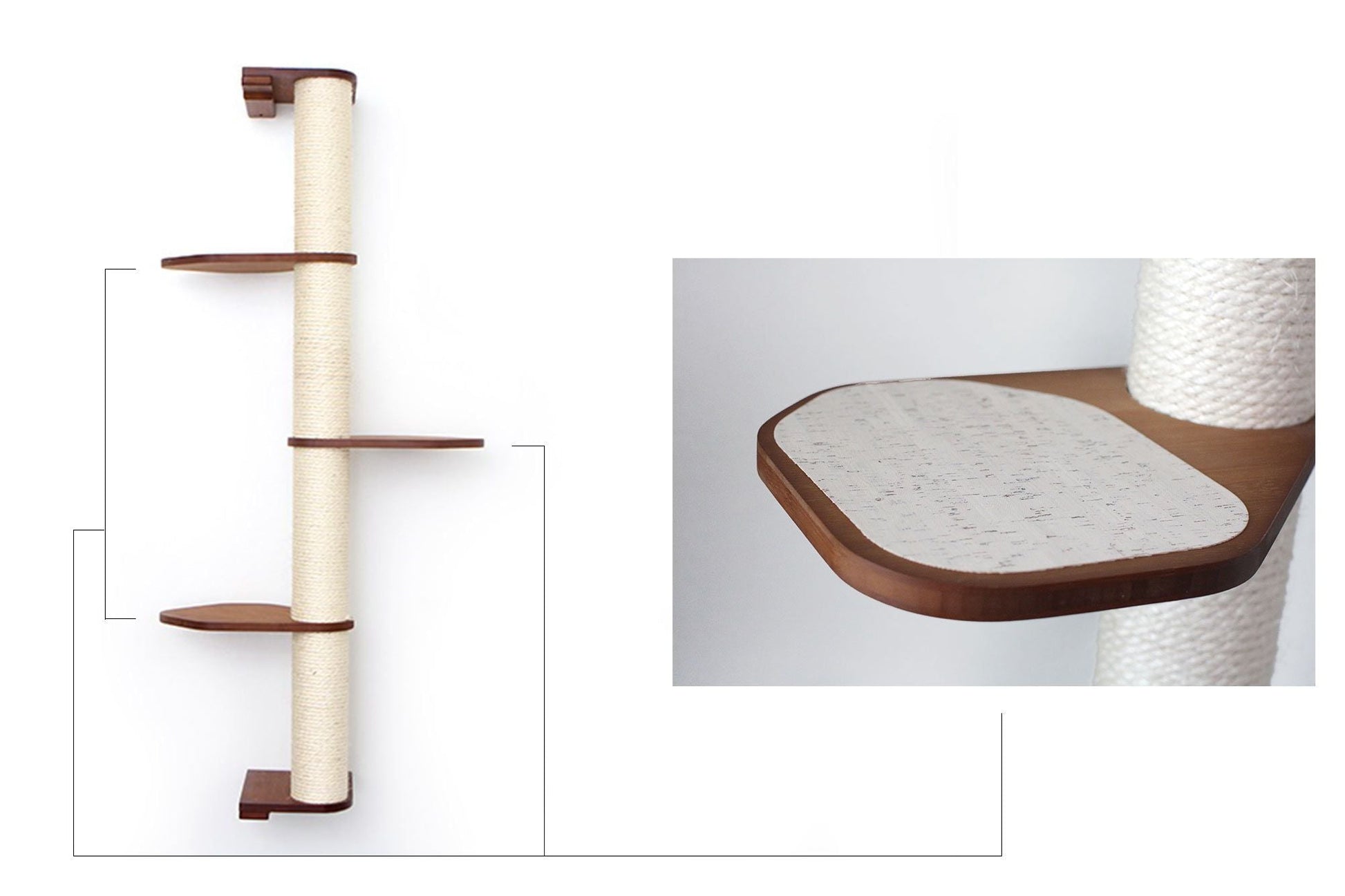 Wall Mounted Cat Climbing Pole - Sisal English Chestnut Bamboo 4-Tier Leaf Shelf Natural Cork Pad Cat Scratcher Catastrophic Creations