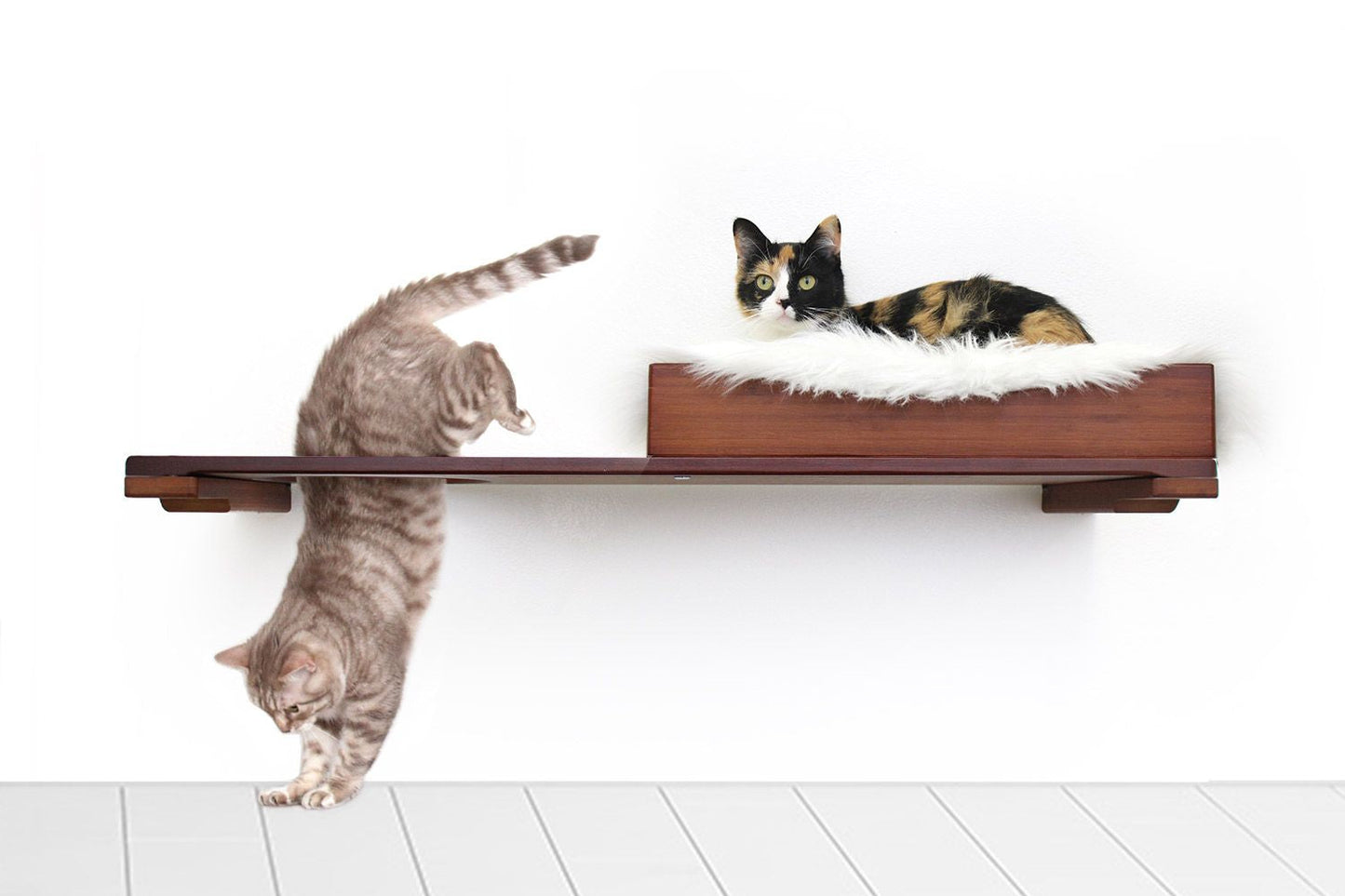 The Cat Nest Bed English Chestnut Bamboo Cream Plush 34" Escape Hatch Cat shelves/bed Catastrophic Creations