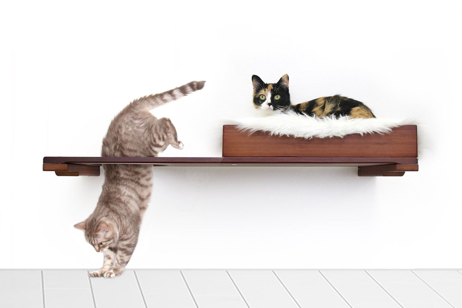 The Cat Nest Bed English Chestnut Bamboo Cream Plush 34" Escape Hatch Cat shelves/bed Catastrophic Creations