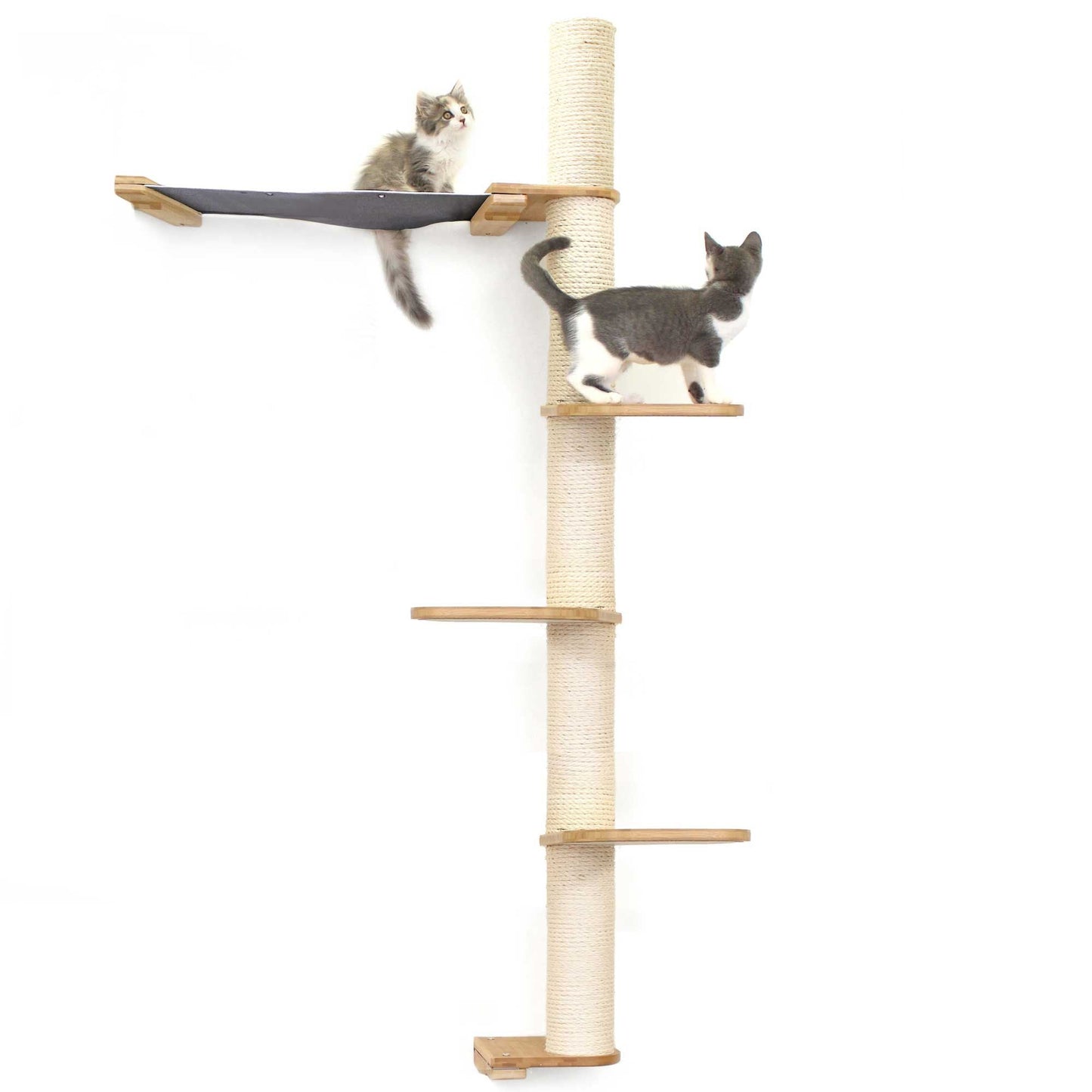 The Crow's Nest - A Wall Cat Scratcher with Hammock Natural Bamboo Charcoal Gray Canvas 4-Tier 24" Cat Condo Catastrophic Creations
