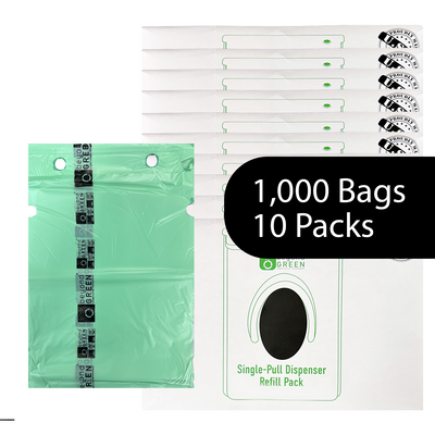 Dog Waste Bags – Single-Pull Refill 9" x 13" – Made in USA 10 Packs - 1000 Bags Dog Waste Bags beyondGREEN biotech™