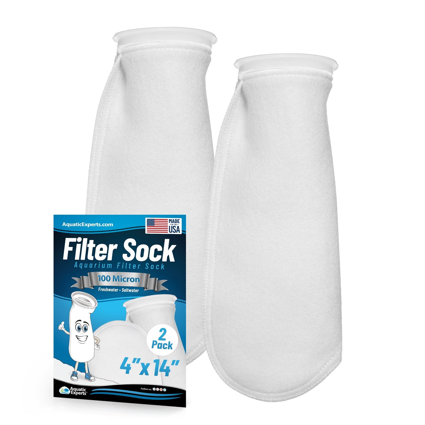 Aquatic Experts Aquatic Experts 4" Ring Aquarium Filter Sock 100 Micron for Saltwater & Reef Aquariums 14" 2 Pack Aquatic Experts