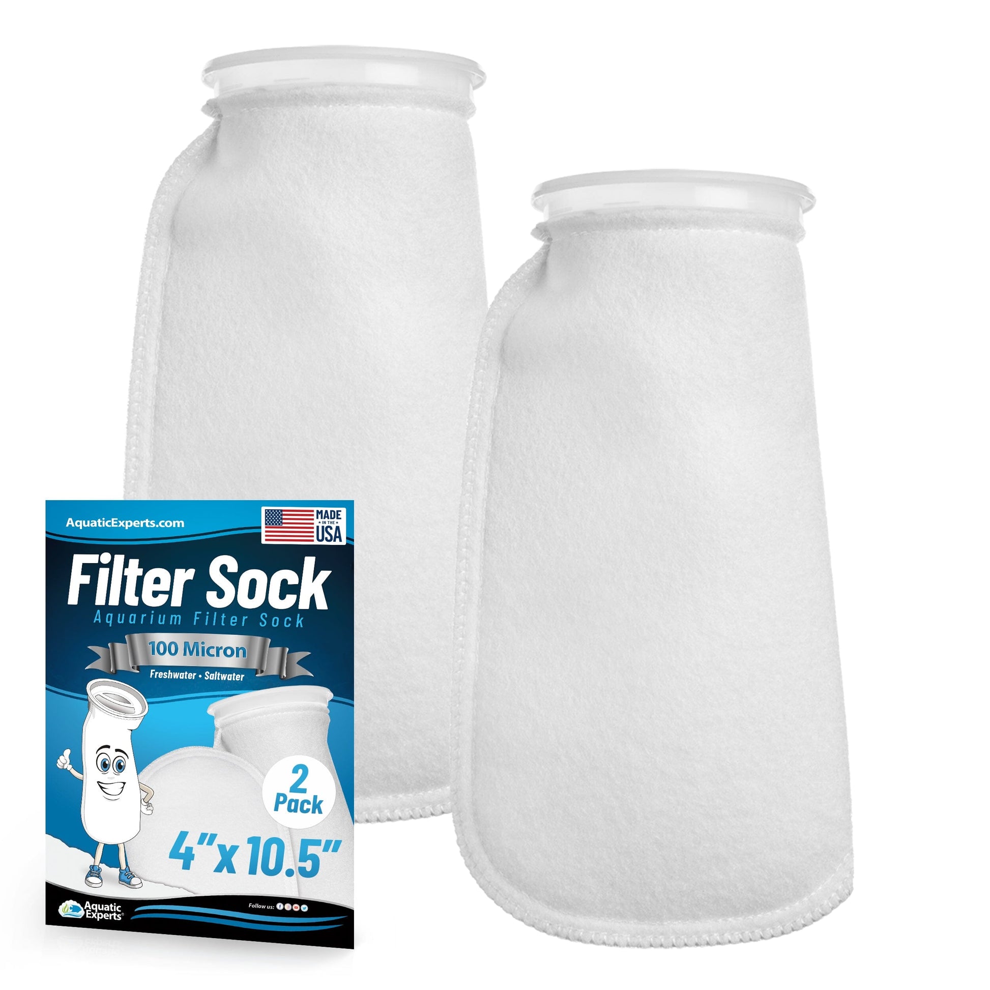 Aquatic Experts Aquatic Experts 4" Ring Aquarium Filter Sock 100 Micron for Saltwater & Reef Aquariums 10.5" 2 Pack Aquatic Experts