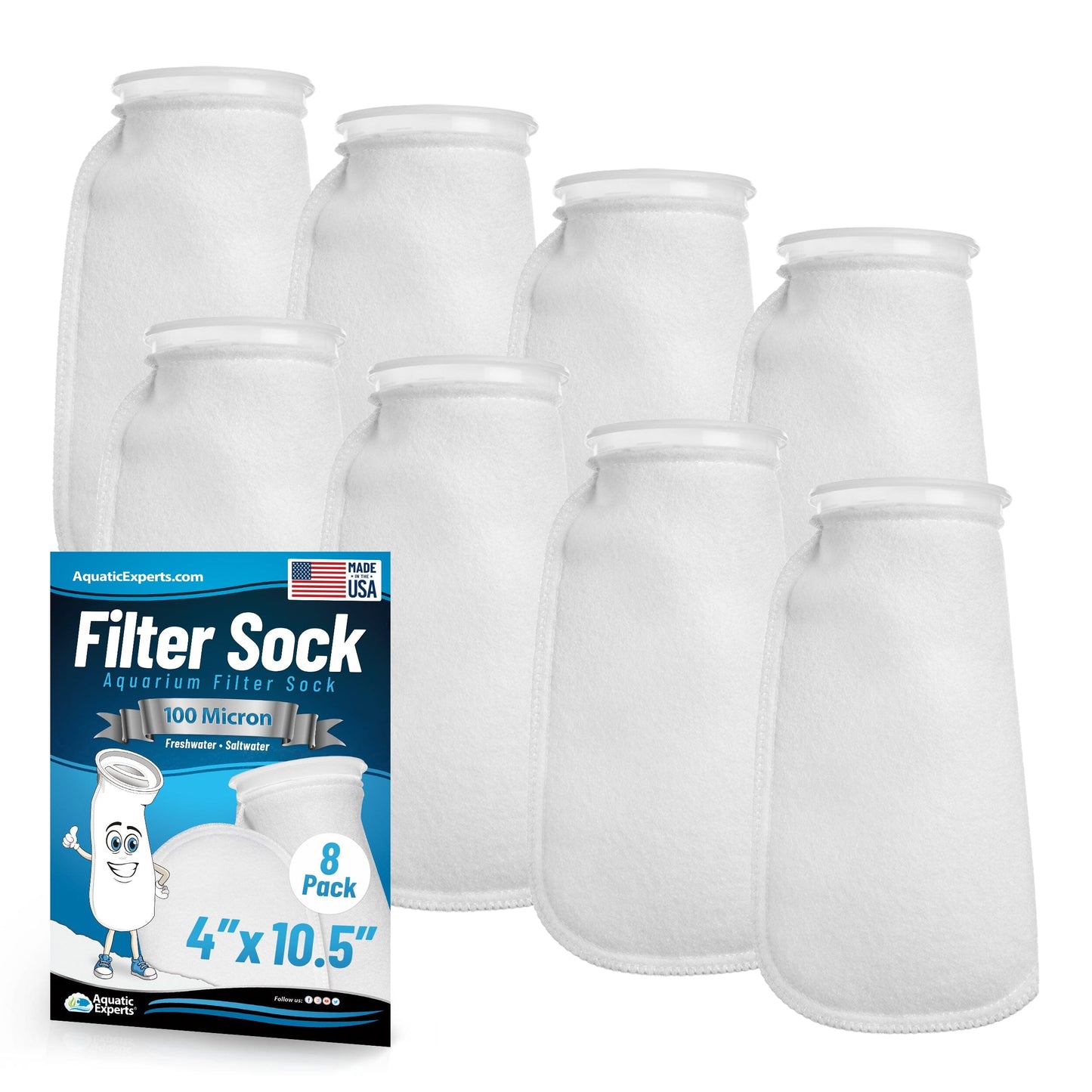 Aquatic Experts Aquatic Experts 4" Ring Aquarium Filter Sock 100 Micron for Saltwater & Reef Aquariums 10.5" 8 Pack Aquatic Experts