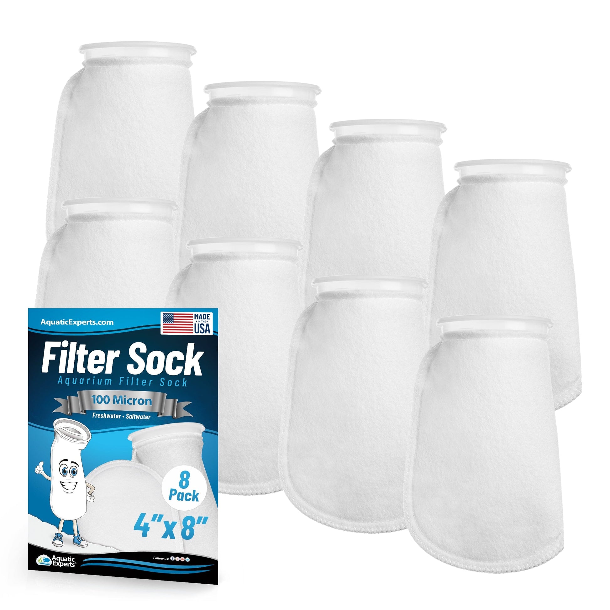 Aquatic Experts Aquatic Experts 4" Ring Aquarium Filter Sock 100 Micron for Saltwater & Reef Aquariums 8" 8 Pack Aquatic Experts