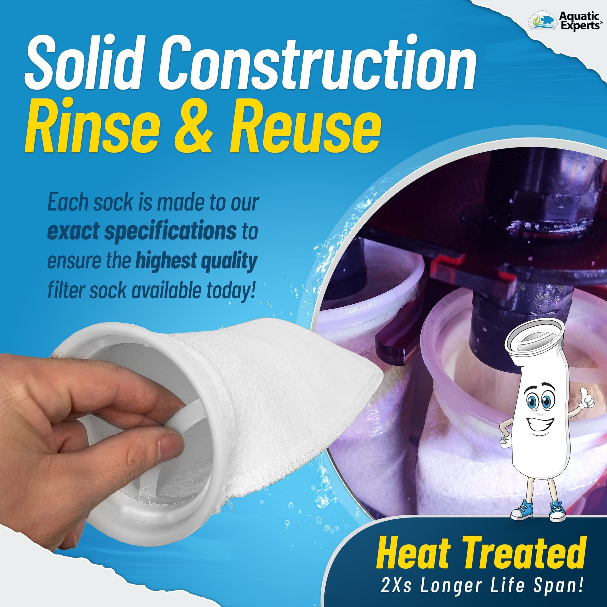 Aquatic Experts 4" Ring Aquarium Filter Sock 200 Micron for Saltwater & Reef Aquariums Aquatic Experts