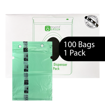 Dog Waste Bags – Single-Pull Refill 9" x 13" – Made in USA 1 Pack - 100 Bags Dog Waste Bags beyondGREEN biotech™