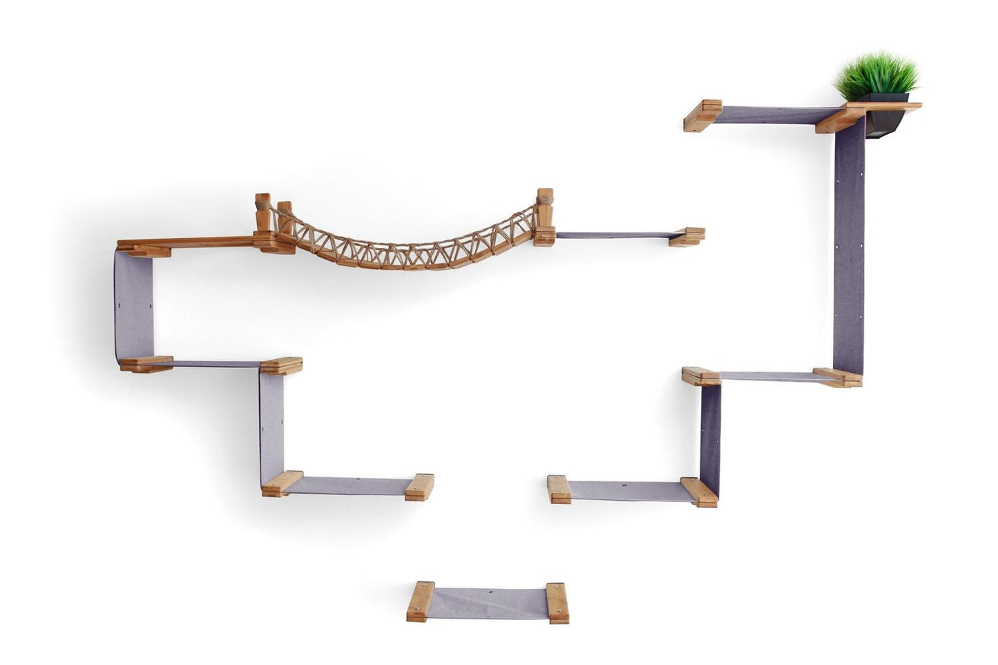 The Temple - Giant Cat Tree on Wall Natural Bamboo Charcoal Gray Canvas Planters Cat Condo Catastrophic Creations