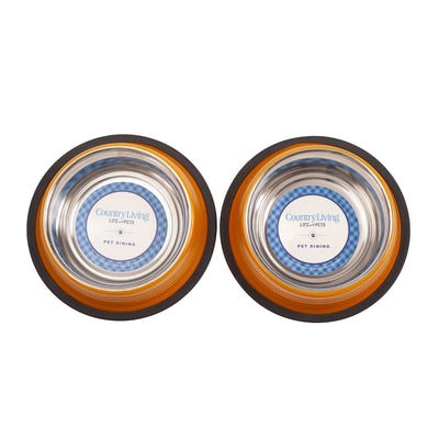 Country Living Set of 2 Ribbed Non-Slip Pet Bowls – Golden Yellow Ribbed Bowls American Pet Supplies