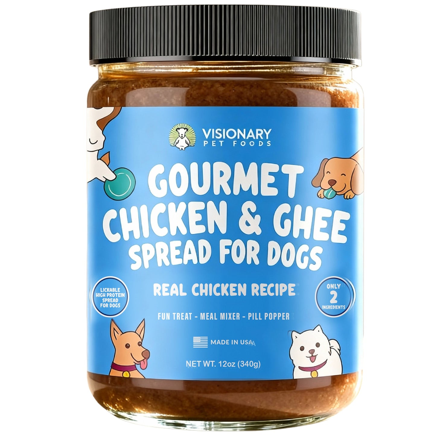Chicken & Ghee Dog Meat Spread – High-Protein, Low-Carb Keto Treat | 12oz Jar Dog Treat Visionary Pet Foods
