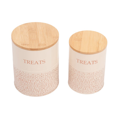 Country Living Dog Treat Canisters - Set of 2 Carbon Steel Jars with Bamboo Lids – White Swan Treat Jar American Pet Supplies