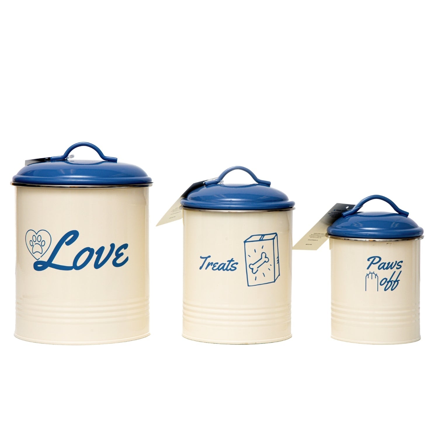 Country Living Set of 3 Pet Treat Canisters, Dog Treat Storage – French Blue Lid American Pet Supplies