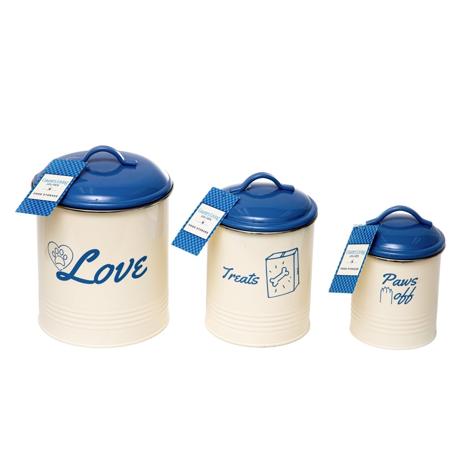 Country Living Set of 3 Pet Treat Canisters, Dog Treat Storage – French Blue Lid American Pet Supplies