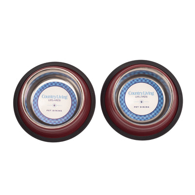 Country Living Set of 2 Ribbed Non-Slip Pet Bowls – Merlot Red Ribbed Bowls American Pet Supplies