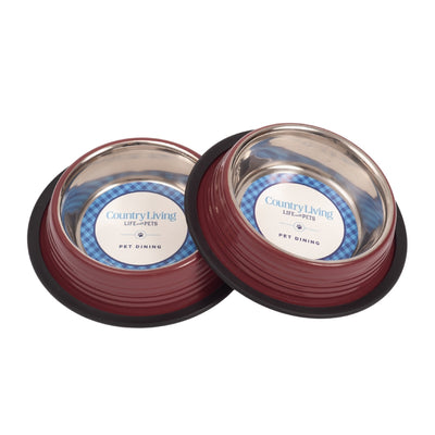 Country Living Set of 2 Ribbed Non-Slip Pet Bowls – Merlot Red Ribbed Bowls American Pet Supplies