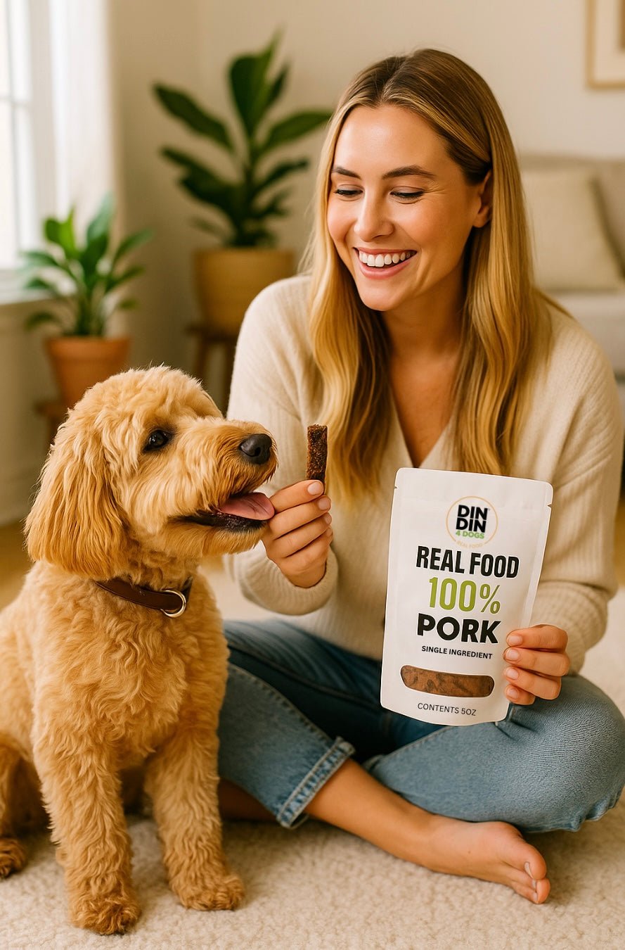100% Pork Dog Treats, 5 Ounce Bag, Single Ingredient, High Protein Treat Din Din 4 Dogs