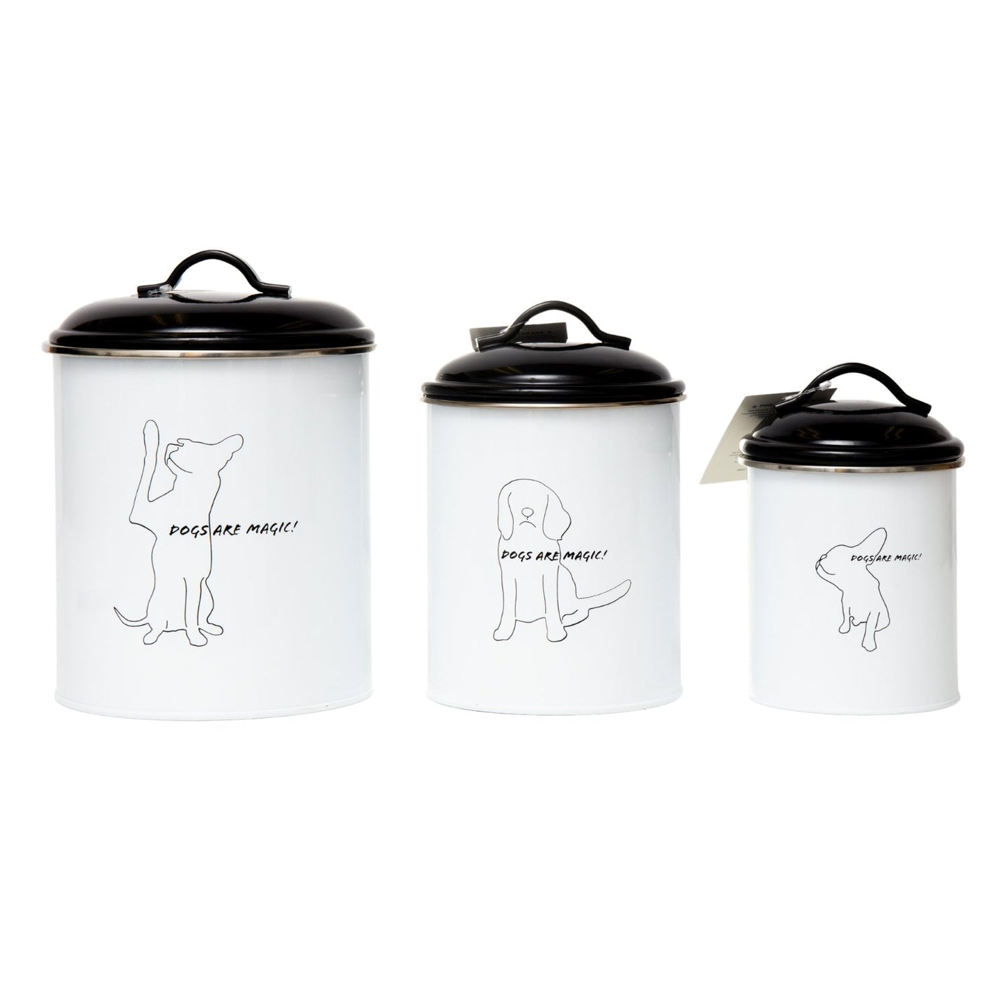 Country Living Set of 3 Pet Treat Storage Canisters – Black & White Containers American Pet Supplies