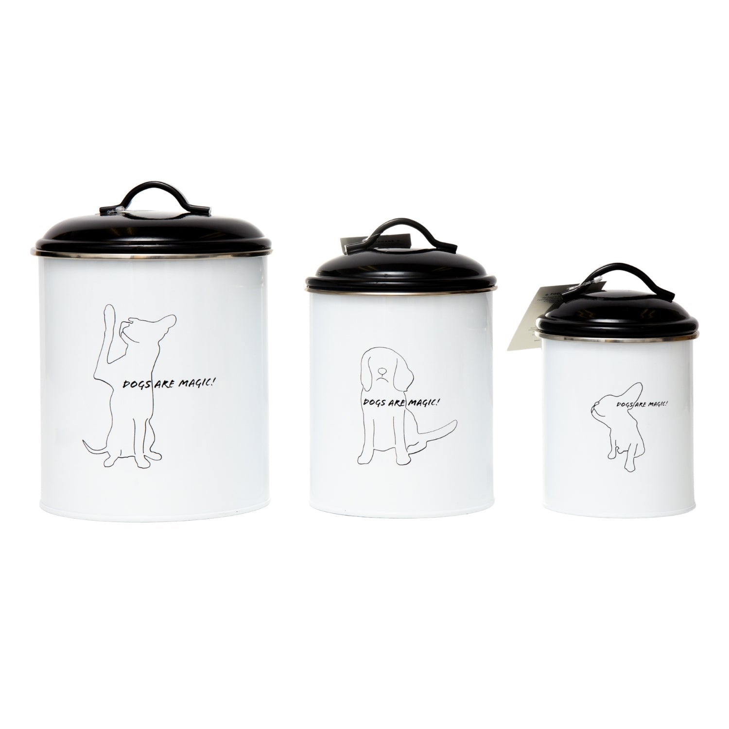 Country Living Set of 3 Pet Treat Storage Canisters – Black & White Containers American Pet Supplies