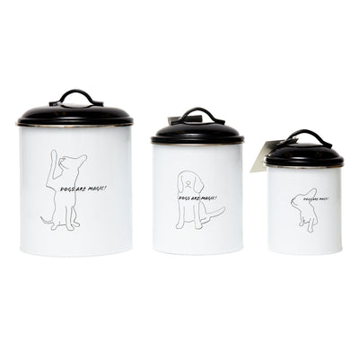 Country Living Set of 3 Pet Treat Storage Canisters – Black & White Containers American Pet Supplies