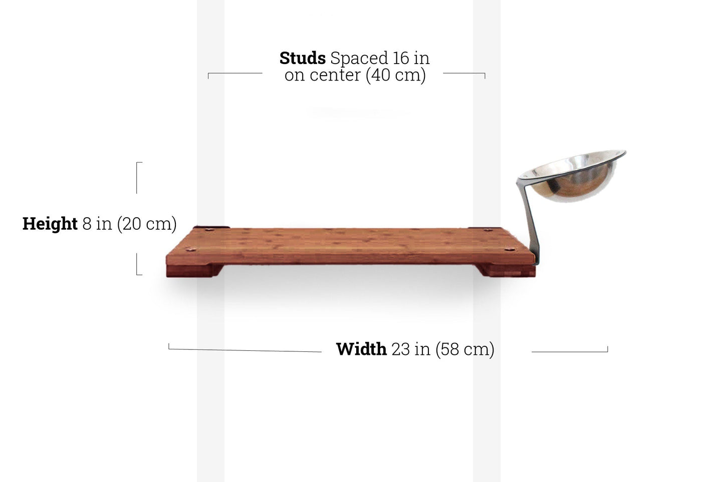 Wall Mounted Cat Feeding Shelf Elevated English Chestnut Bamboo 18" Solid Shelf Cat shelves/bed Catastrophic Creations