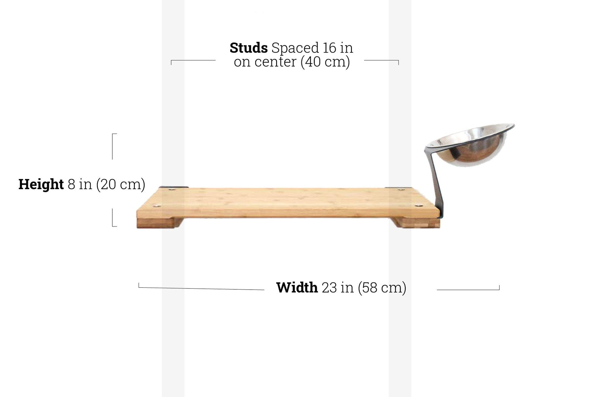 Wall Mounted Cat Feeding Shelf Elevated English Chestnut Bamboo 18" Solid Shelf Cat shelves/bed Catastrophic Creations