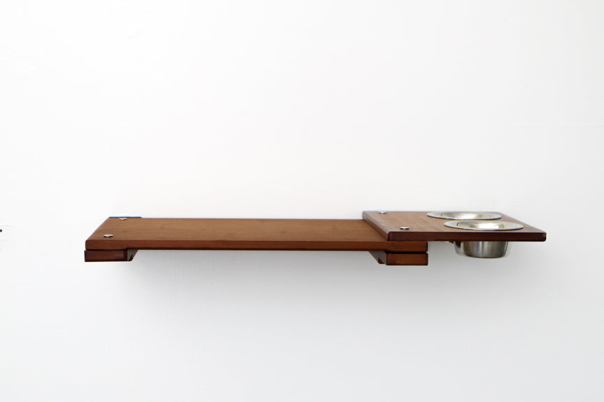 Wall Mounted Cat Feeding Shelf Standard English Chestnut Bamboo 34" Slotted Escape Hatch Cat shelves/bed Catastrophic Creations
