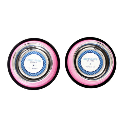 Country Living Set of 2 Ribbed Non-Slip Pet Bowls – Carnation Pink Ribbed Bowls American Pet Supplies