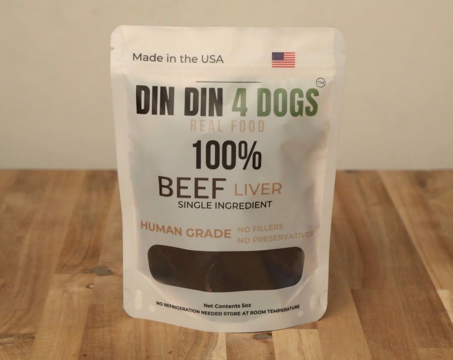 100% Beef Liver Dog Treats, 5 Ounce Bag, Single Ingredient, High Protein Treat Din Din 4 Dogs