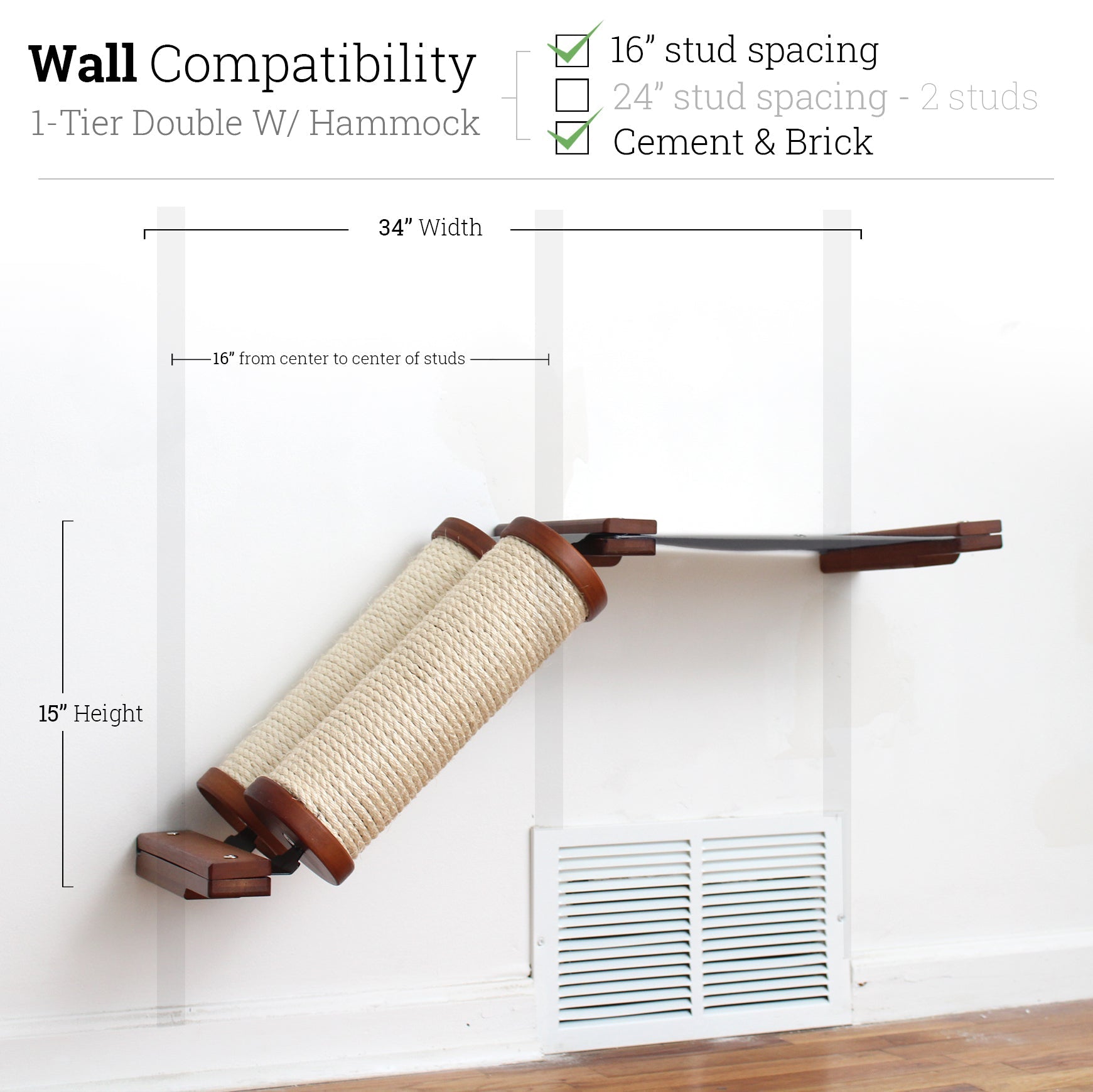 Slanted Cat Scratcher for Wall English Chestnut Bamboo 1-Tier Double Charcoal Gray Canvas Cat Scratcher Catastrophic Creations