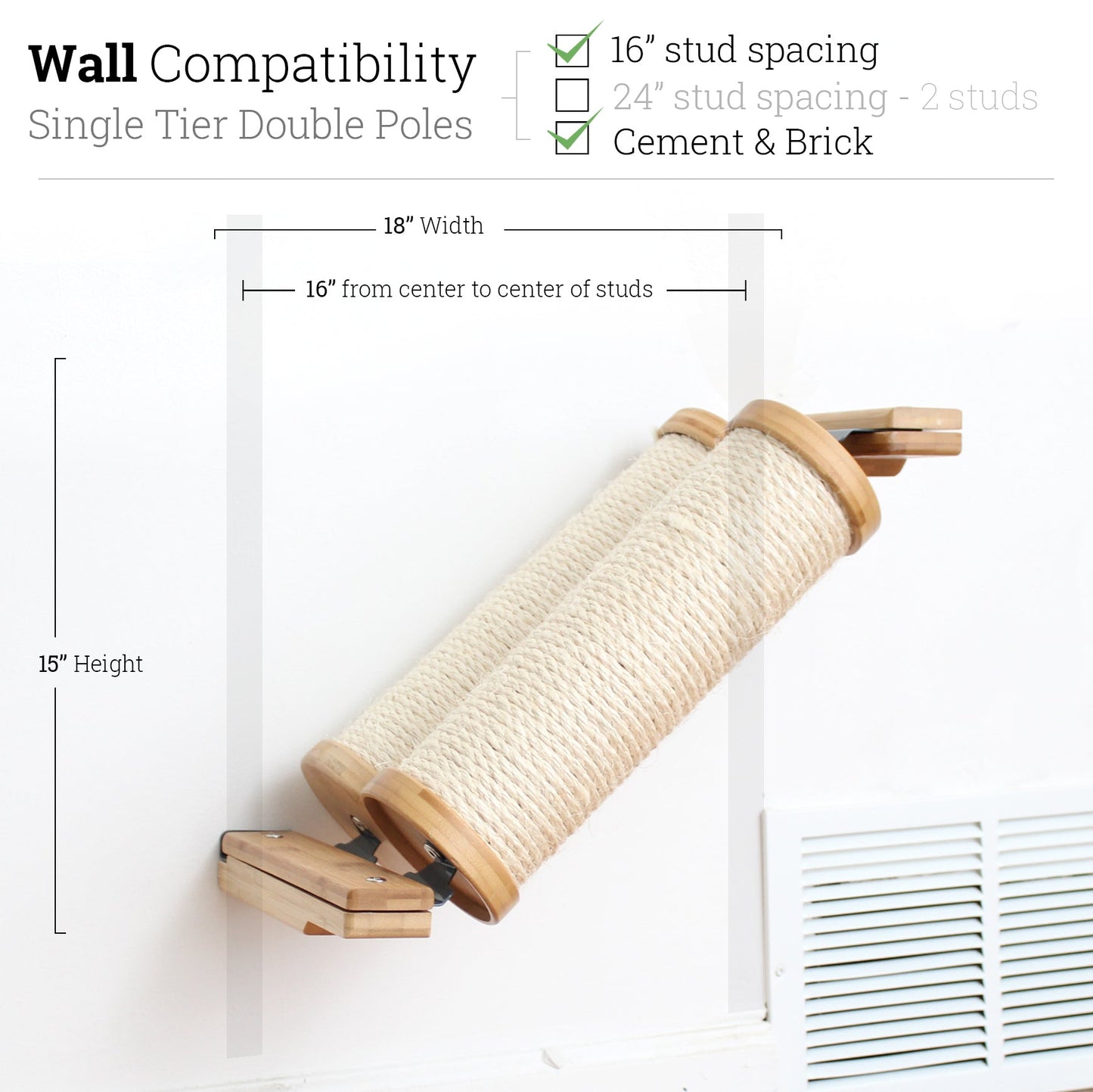 Slanted Cat Scratcher for Wall Natural Bamboo 1-Tier Double None Cat Scratcher Catastrophic Creations