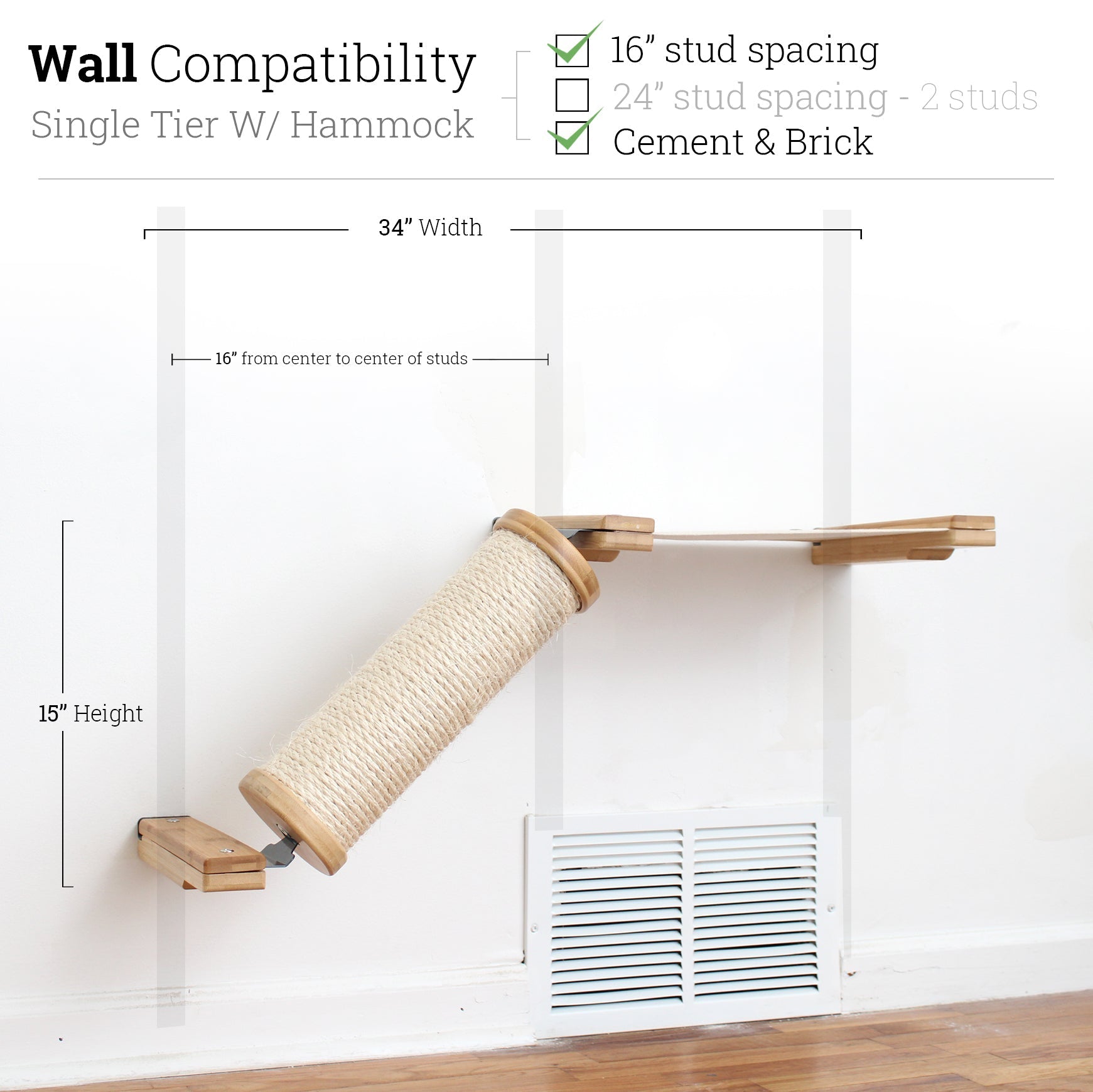 Slanted Cat Scratcher for Wall Natural Bamboo 1-Tier Single Natural Canvas Cat Scratcher Catastrophic Creations