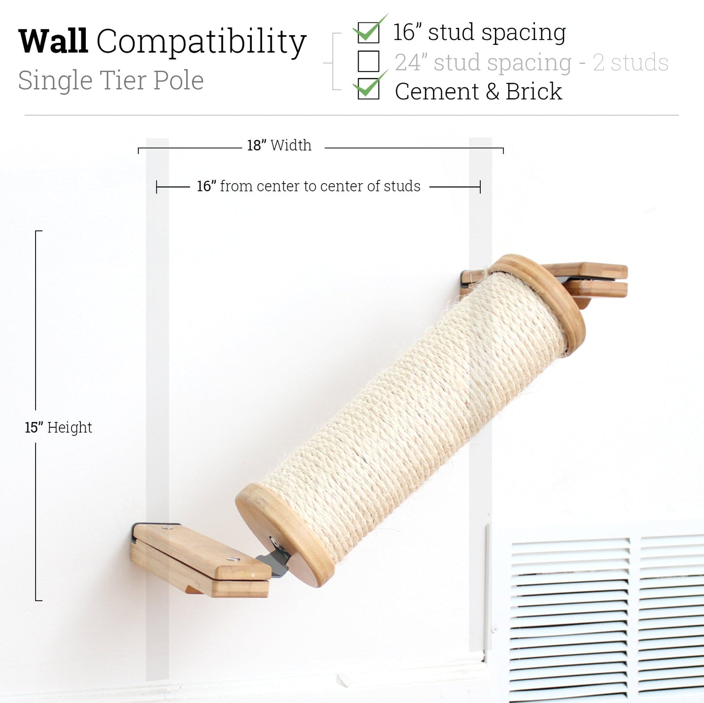 Slanted Cat Scratcher for Wall Natural Bamboo 1-Tier Single None Cat Scratcher Catastrophic Creations