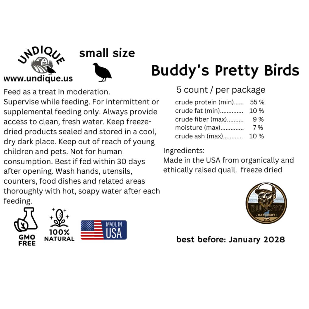 Whole Quail for Carnivore Pets - Premium Quality Natural Pet Treats Quail - Natural Prey Feeding Quail - Freeze-Dried for Essential Nutrients and Enzymes Small Size 5 Count Quailz.com by Undique LLC