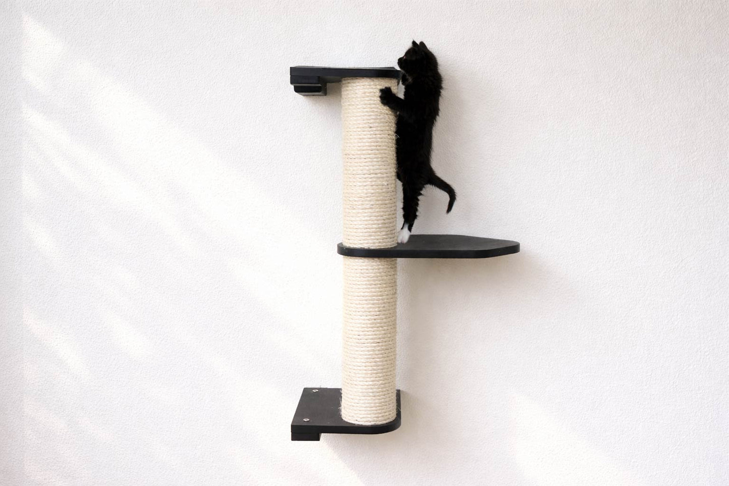 Wall Mounted Cat Climbing Pole - Sisal Onyx Bamboo 2-Tier Leaf Shelf No Cork Pad Cat Scratcher Catastrophic Creations